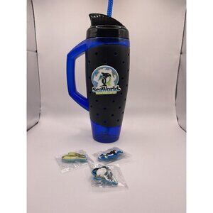 Sea World San Diego Black Blue Souvenir Cup Lot Of 3 Extra NEW Charms